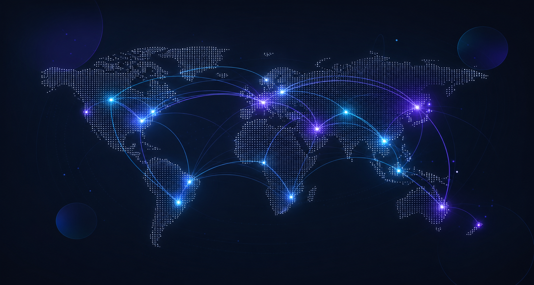 Global network map showing business opportunity coverage across world regions